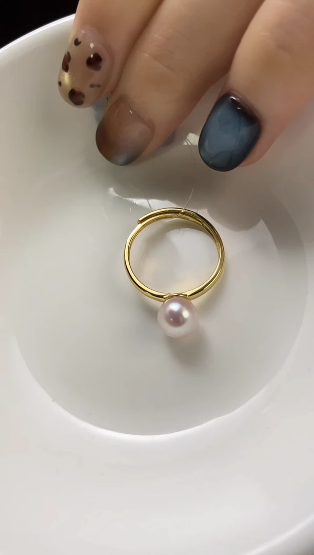 银S925镶嵌戒指海水珍珠7-8Akoya海水珍珠戒指