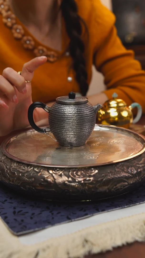 古悦足银999泡茶壶