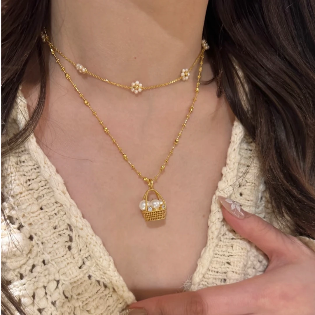 铜合金项链 "财"篮子立体时尚饰品气质项链精致锁骨链配饰