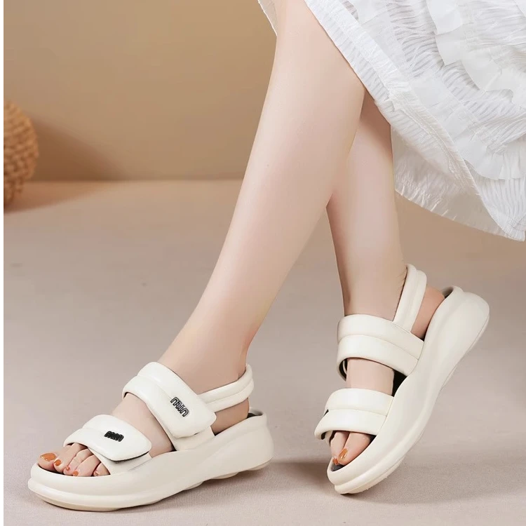 厚底真皮凉鞋女魔术贴2025年夏季新款学生软底休闲平 C1522099