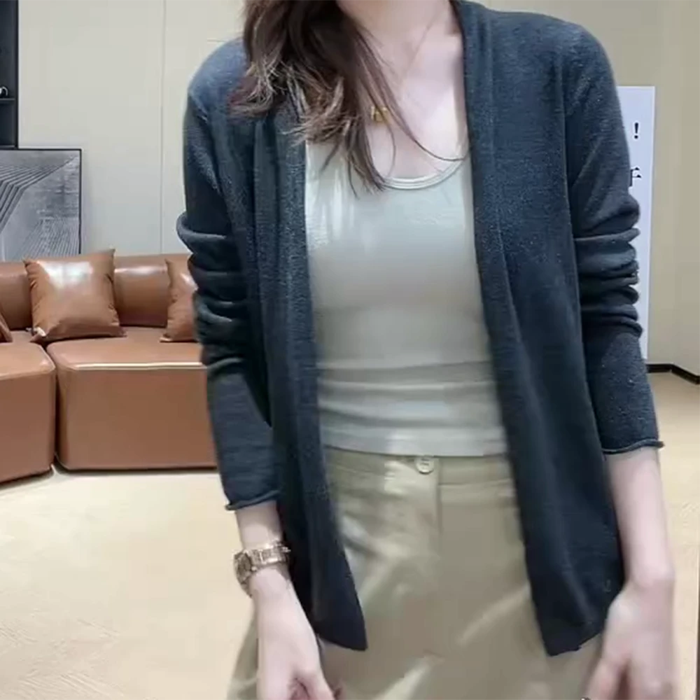 秋季简约纯色长袖针织披肩外套百搭韩版高级上衣C5852