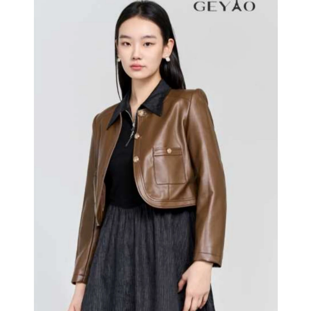 GEYAO25春款新款时尚显瘦洋气百搭短款休闲修身皮衣女ZB25C517