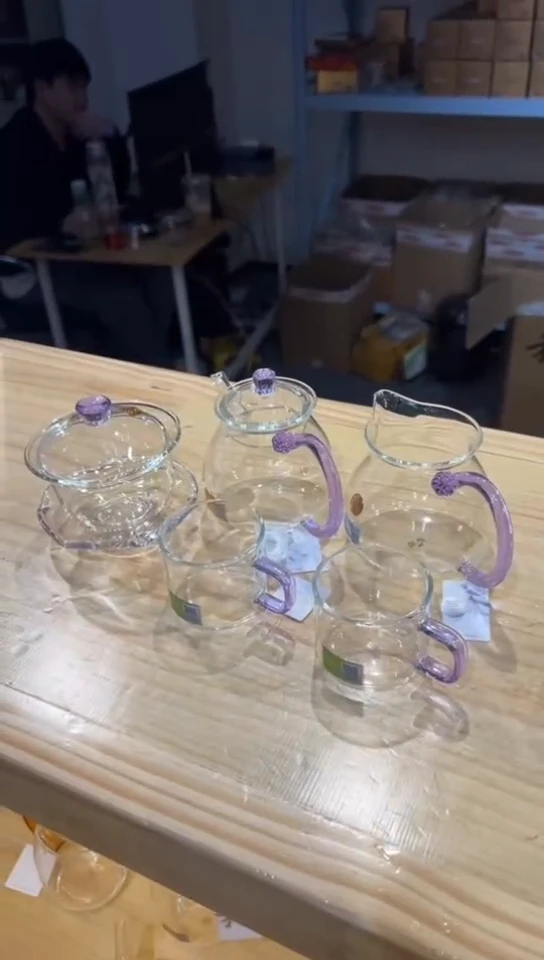 禾器-清莲壶-浅紫色+浮莲浅紫+禅语盖碗浅紫+++