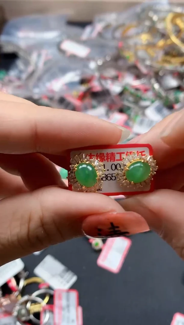 银S925镶嵌戒指翡翠天然A货缅甸翡翠