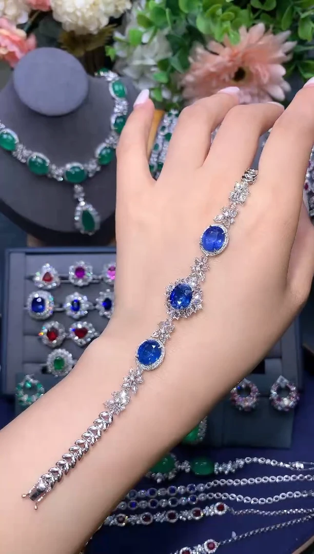 手链蓝宝石18K金镶嵌9.7ct/吉尔德/皇家蓝