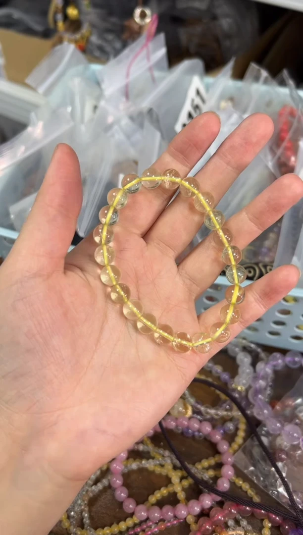 水晶手链未镶嵌柠檬黄水晶圆珠手串[3682]