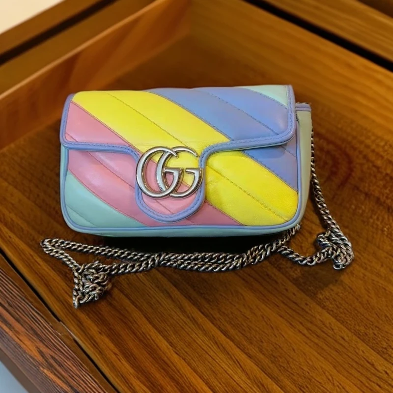 95新 GUCCI/古驰   彩虹迷你马蒙链条包  1431 6581