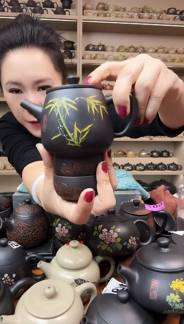 壶彩填高石瓢+2线雕杯 310