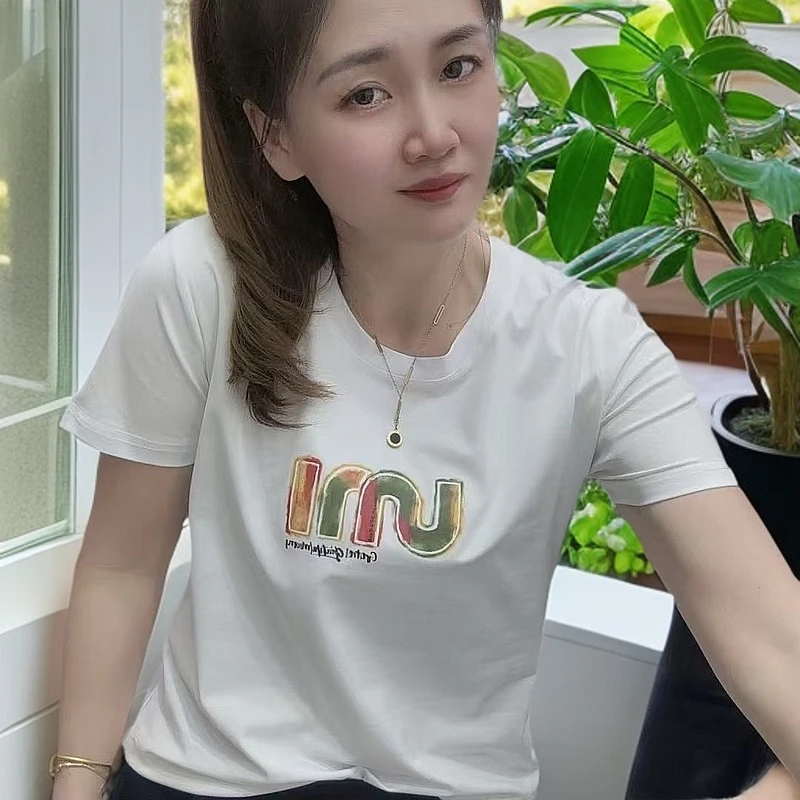 《丽丽家》小香风棉新款夏季洋气显瘦字母印花短袖T恤可爱百搭上衣