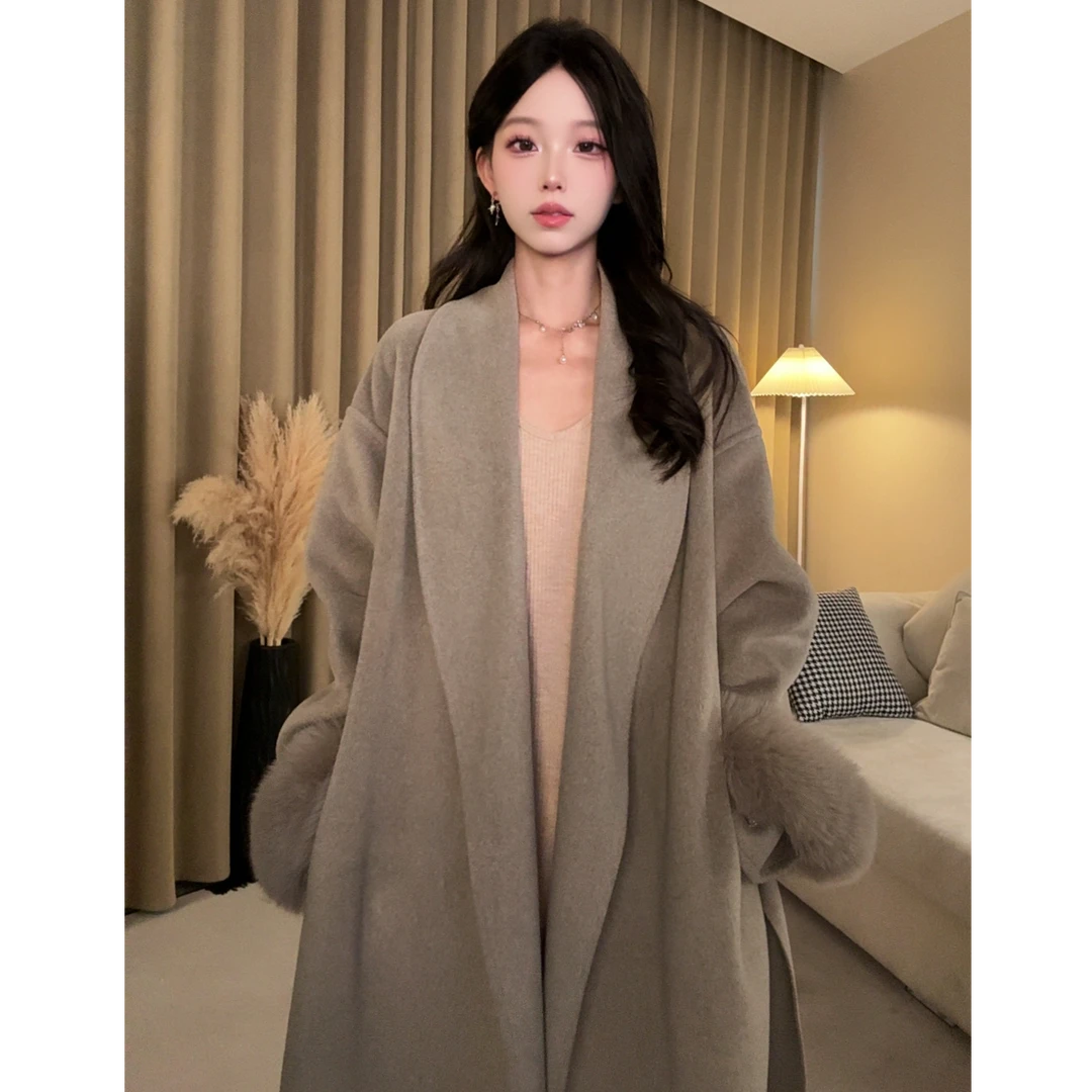 【小羊】YANG秋冬可拆卸内胆百搭双面呢羊毛大衣+同色系毛领005