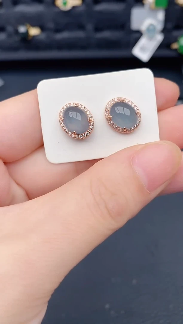 银S925镶嵌翡翠耳饰天然a货翡翠321