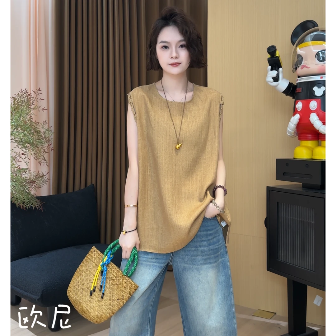 欧尼私服 2025夏设计感小众时尚百搭休闲无袖衬衫上衣2506C3487