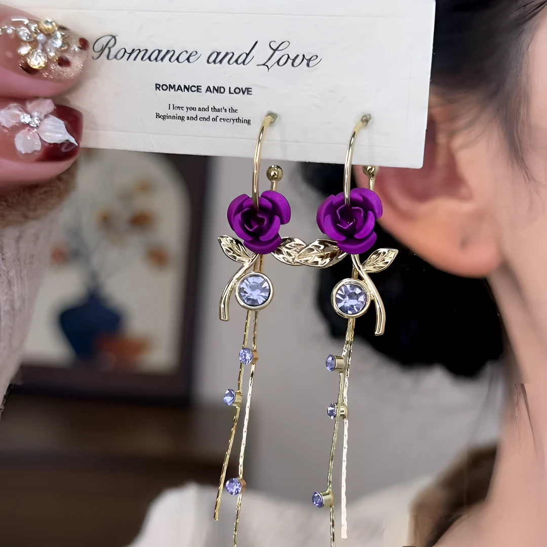 铜合金合成锆石耳饰 民族风紫色耳环2025新款爆款高级感气质耳饰