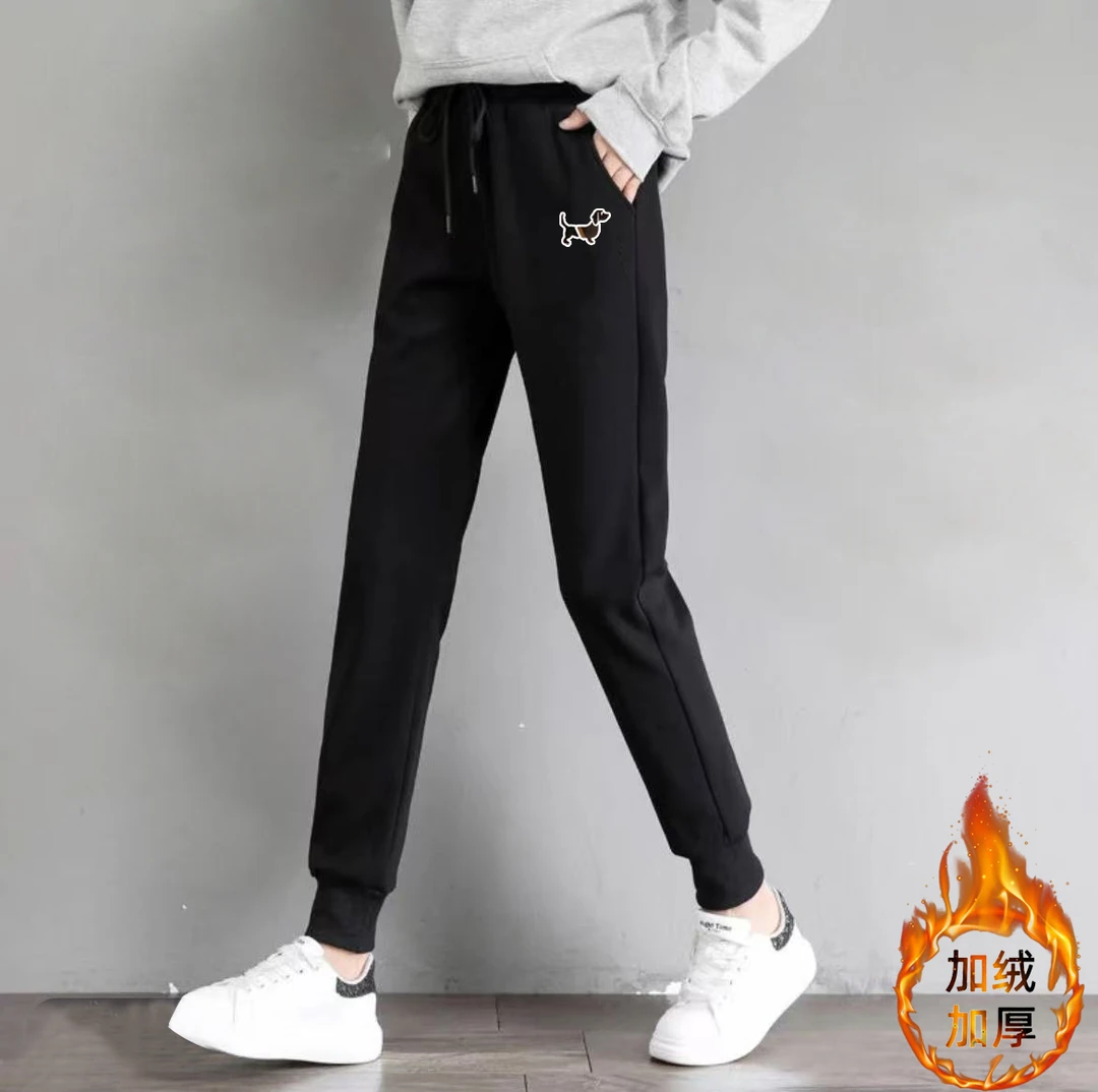 男女同款束脚宽松休闲运动裤卫裤纯色加厚长裤定制-刺绣D小狗