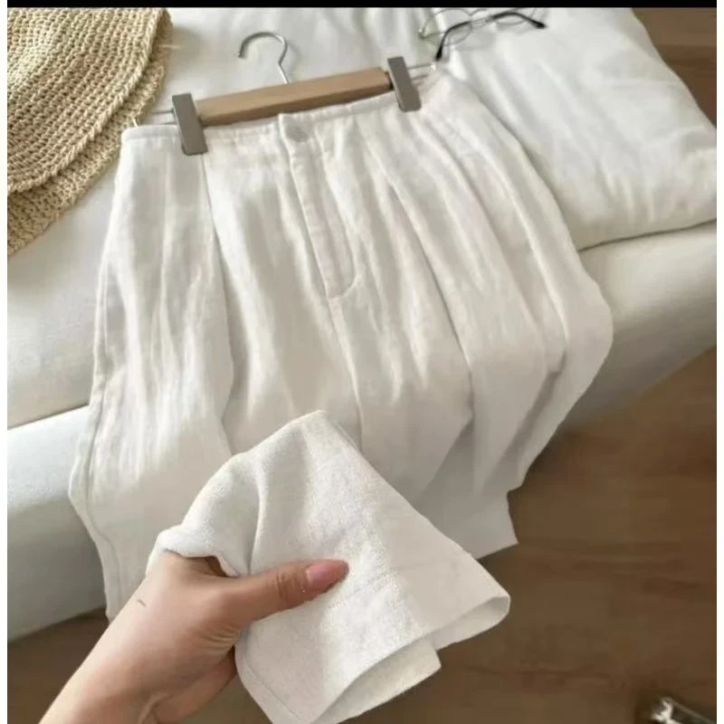 【现货+运费险】高腰莱赛尔亚麻阔腿裤夏季慵懒风垂感显瘦长裤