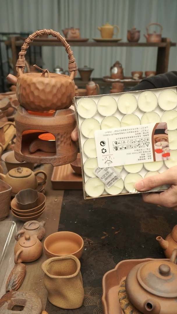 老岩泥原矿料老岩泥  锤纹温茶炉和壶送蜡烛