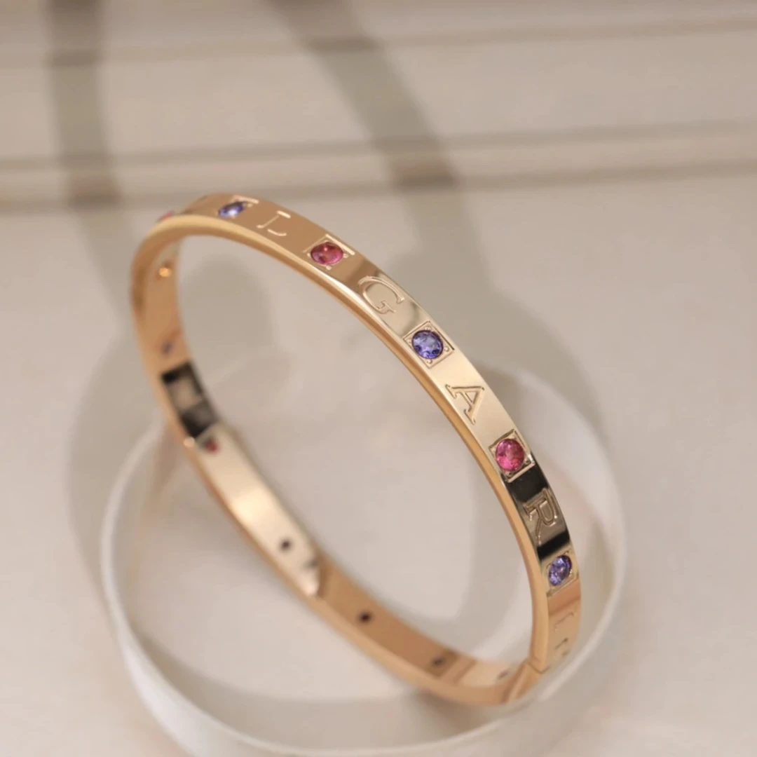 99新 BVLGARI/宝格丽 活动价【念念】字母十二彩色宝石手镯 18K金 M