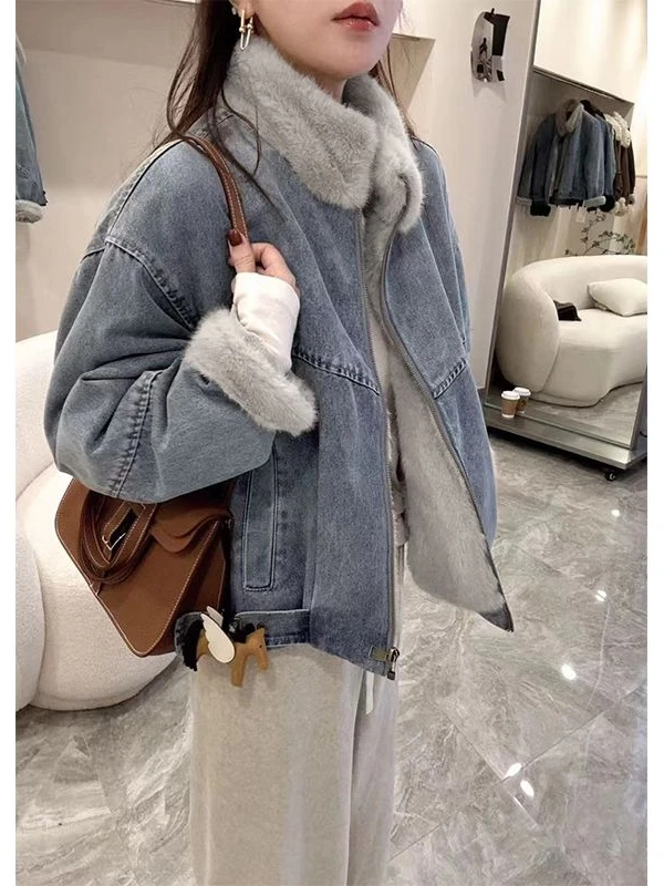 2025冬季新款韩版宽松显瘦内里加绒加厚保暖牛仔夹克短外套女潮