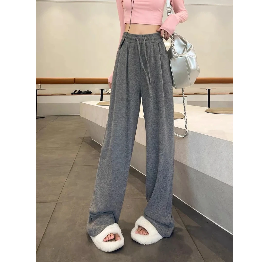 [9.9-19.9]春秋显瘦高腰秋冬百搭阔腿裤纯色长裤休闲裤针织直筒