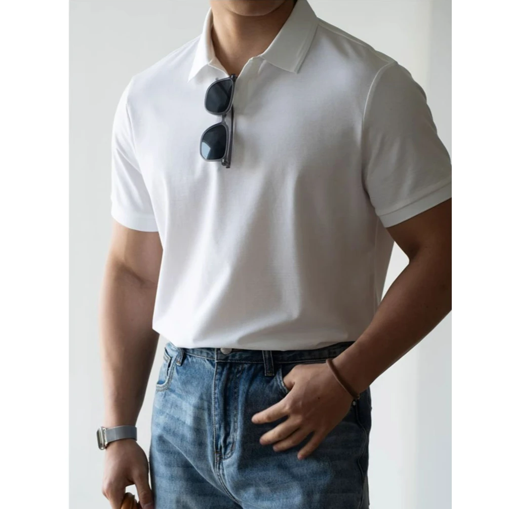 奥兰德保罗轻商务休闲短袖Polo衫男夏季透气通勤百搭白色翻领T恤