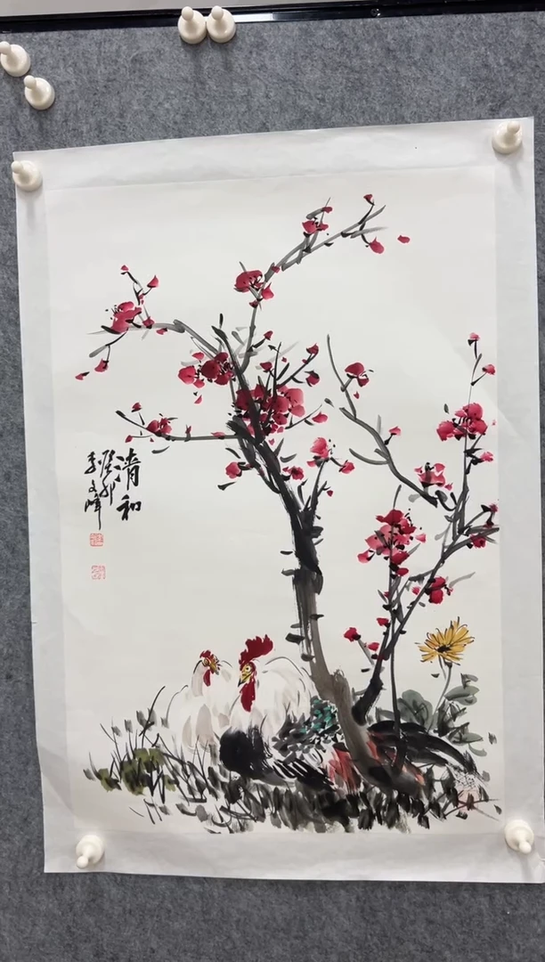 国画李文峰四尺三开写意花鸟