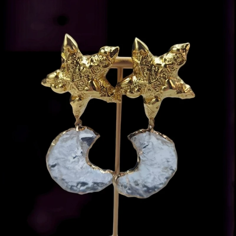 铜合金亚克力耳饰 耳环【伊琳饰品】星月耳饰