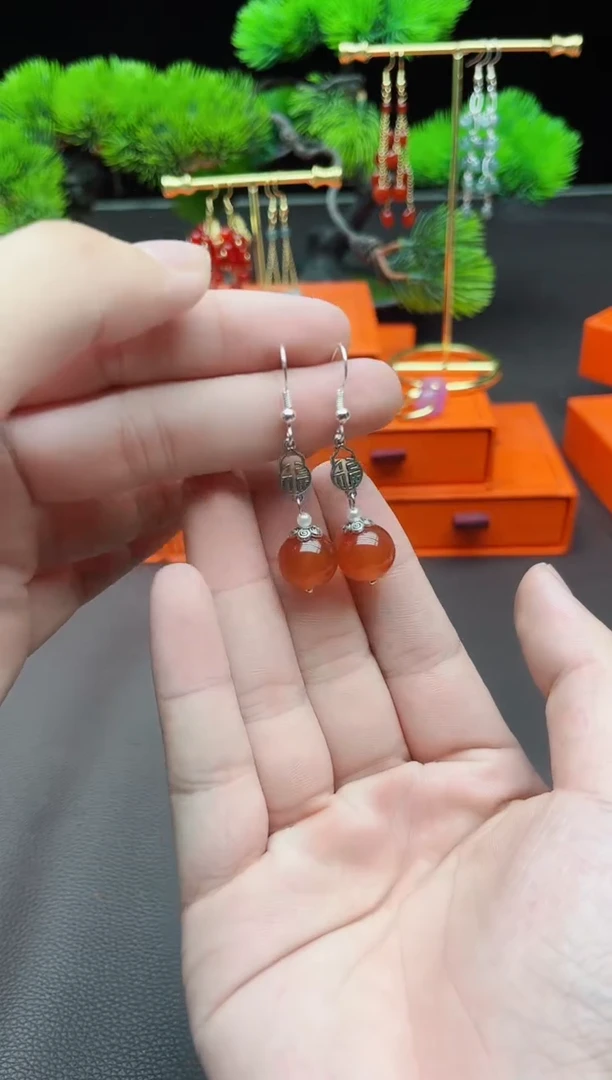 玛瑙/玉髓耳饰银S925镶嵌230