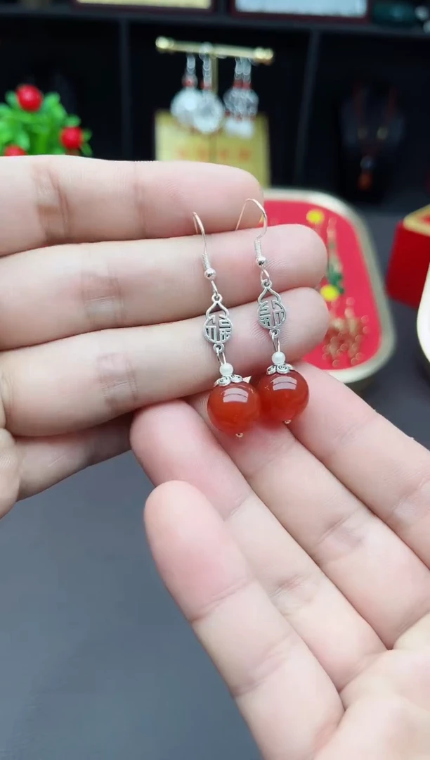 【闪购商品】南红玛瑙耳饰银S925镶嵌230000