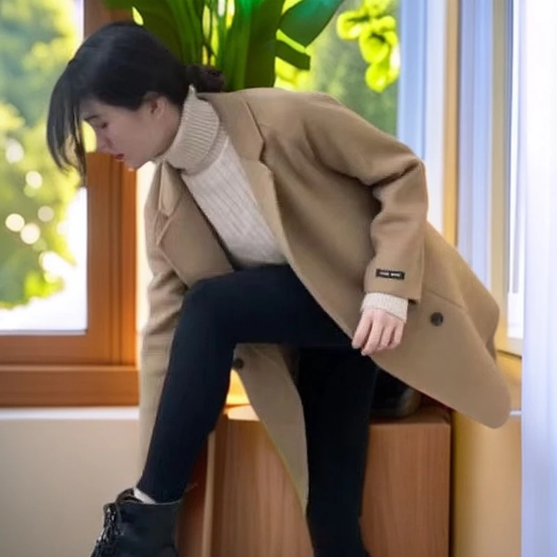 双面毛呢外套~秋冬小个子中长款大衣显瘦百搭高级感时尚休闲2090#