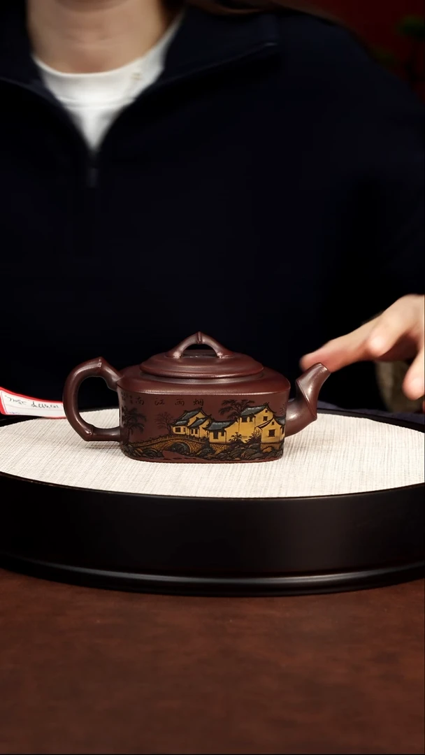 茶壶紫砂 四方竹节壶 深井老紫泥 陈红