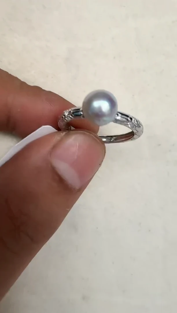 银S925镶嵌戒指海水珍珠戒指