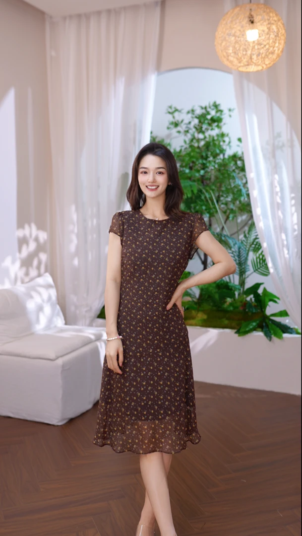 C179 "小棕裙" 夏季复古碎花显瘦气质园领无袖小众连衣裙