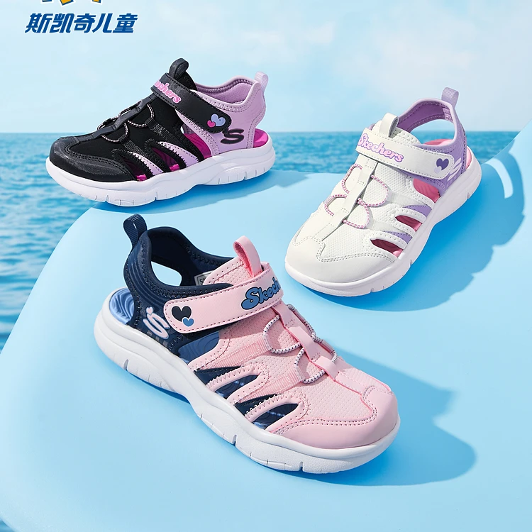 斯凯奇儿童夏季时尚透气软底轻便可机洗户外防滑耐磨沙滩包头凉鞋