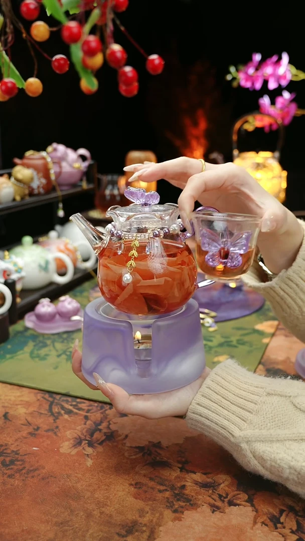 【闪购商品】紫色温茶台+茶壶+链子+杯子