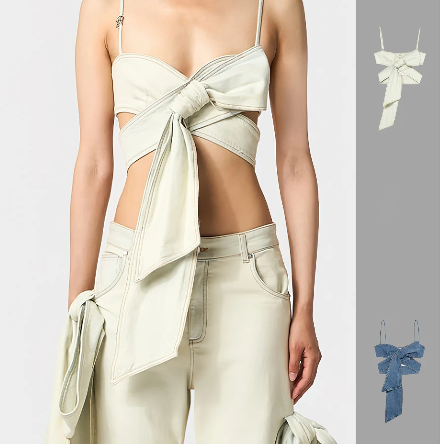 Blumarine 春夏新款蓝/白色蝴蝶结吊带正品现货