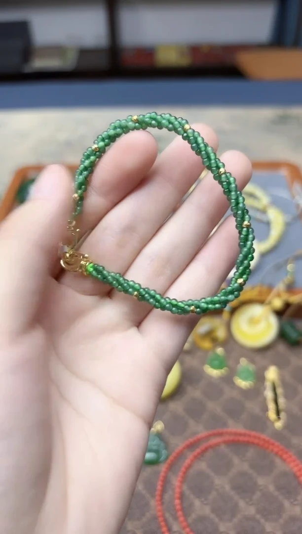 未镶嵌挂件翡翠翡翠小米珠手链5mm+YD