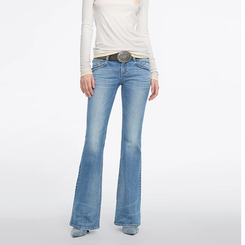 【蓝】MQ04 2025年春季新款牛仔裤女微喇叭裤