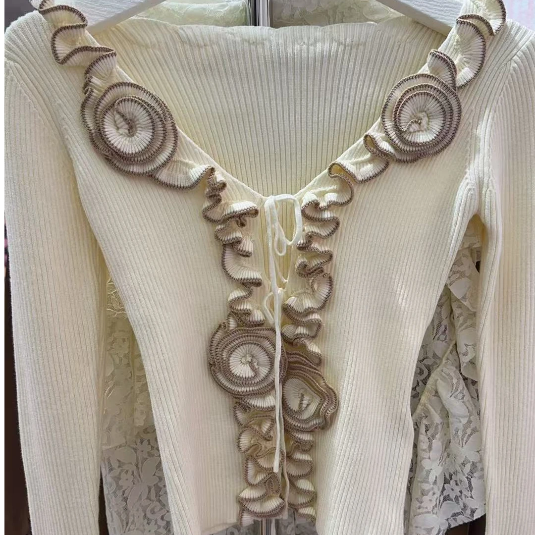 【奥体自播】GS 白色花边领针织开衫