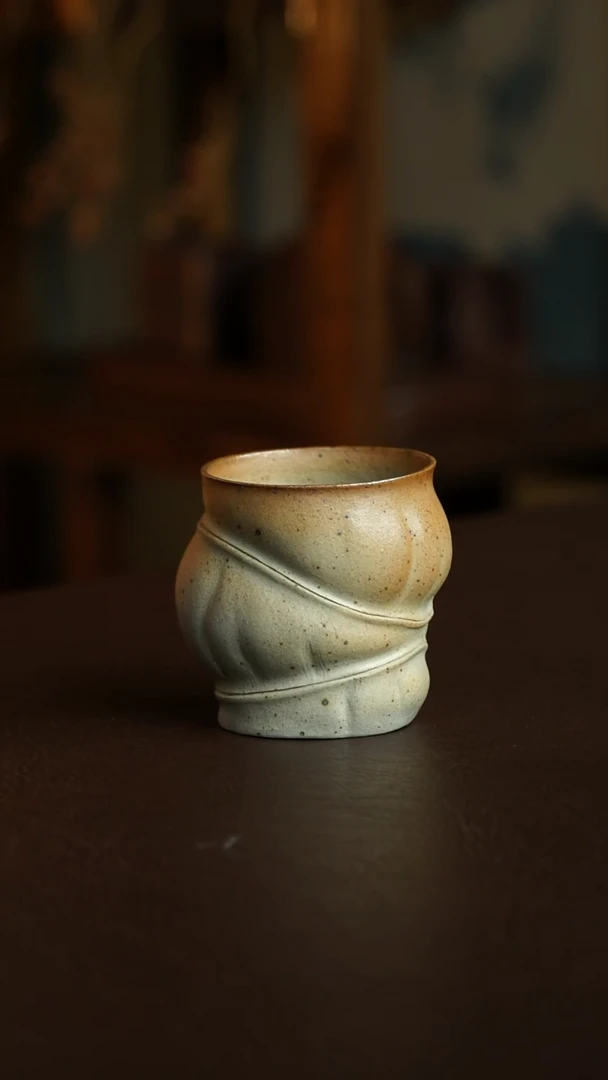 茶杯紫砂41号 柴烧佛肚竹杯 宜兴紫砂原矿作品
