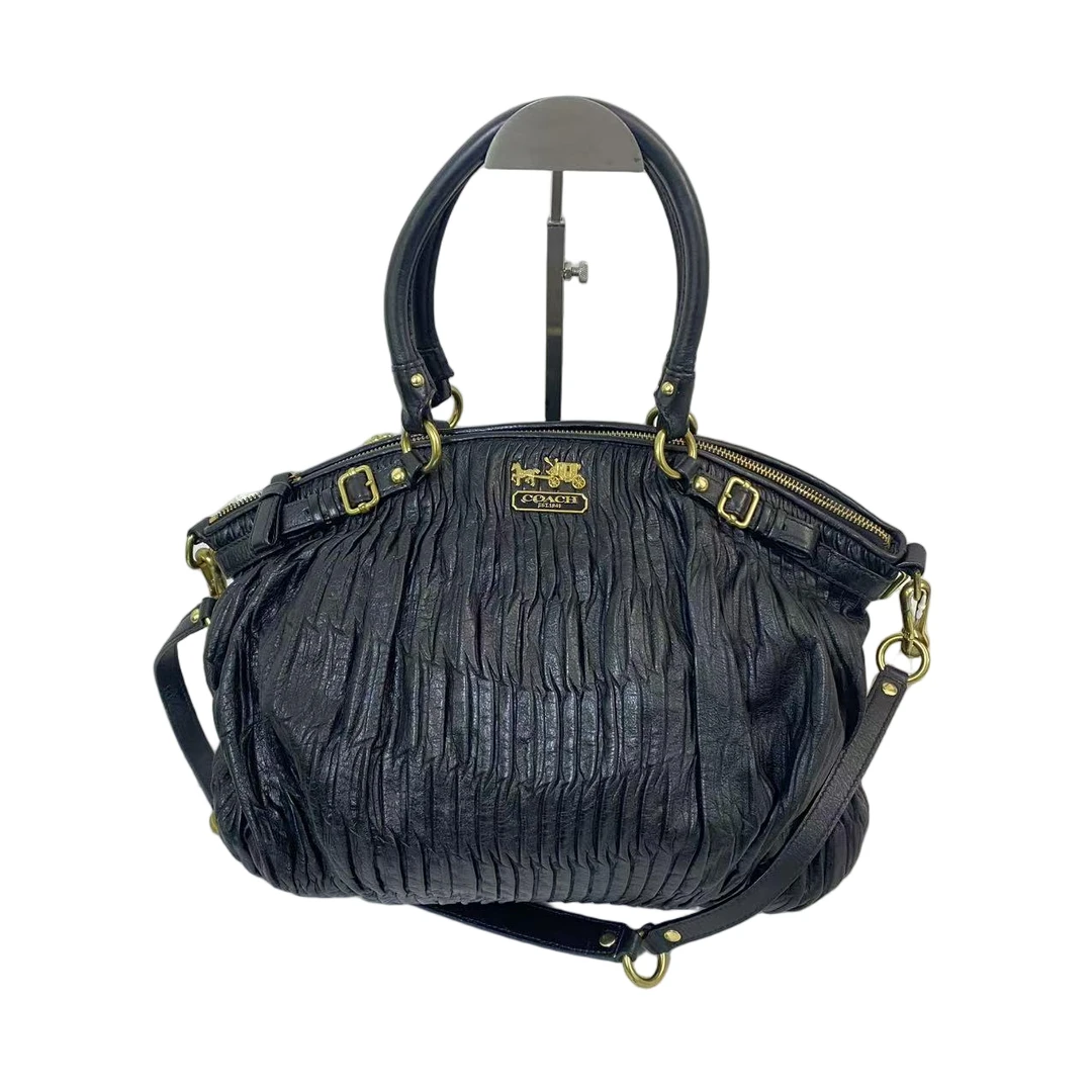 95新 COACH/蔻驰 黑全皮麦迪逊褶皱单肩斜挎包 2506LQ224