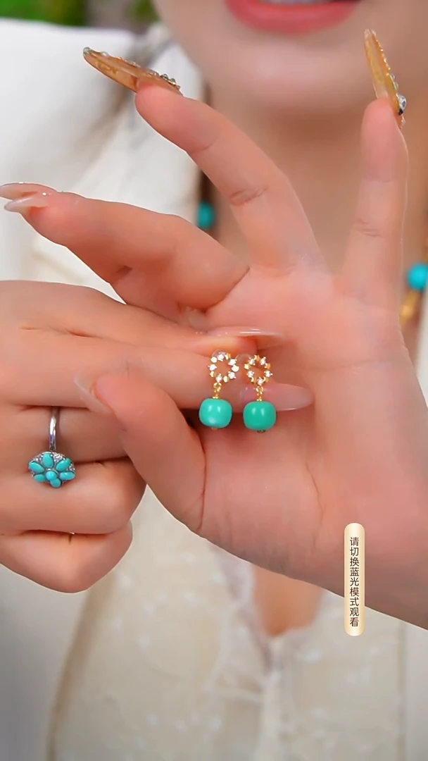 银S925镶嵌绿松石耳环多样性发一对