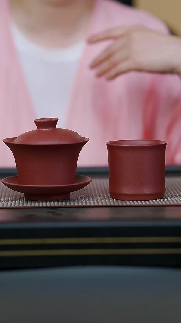 茶壶紫砂22-台西底槽清三才盖碗+竹节杯