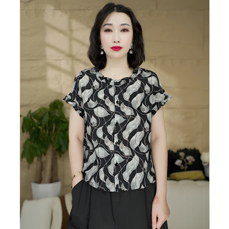 夏季新款时尚优雅气质潮流印花轻薄开衫T恤气质百搭遮肉显瘦上衣