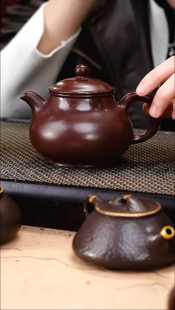 茶壶紫砂某位老师的紫袍玉砂精工薄胎潘壶260cc