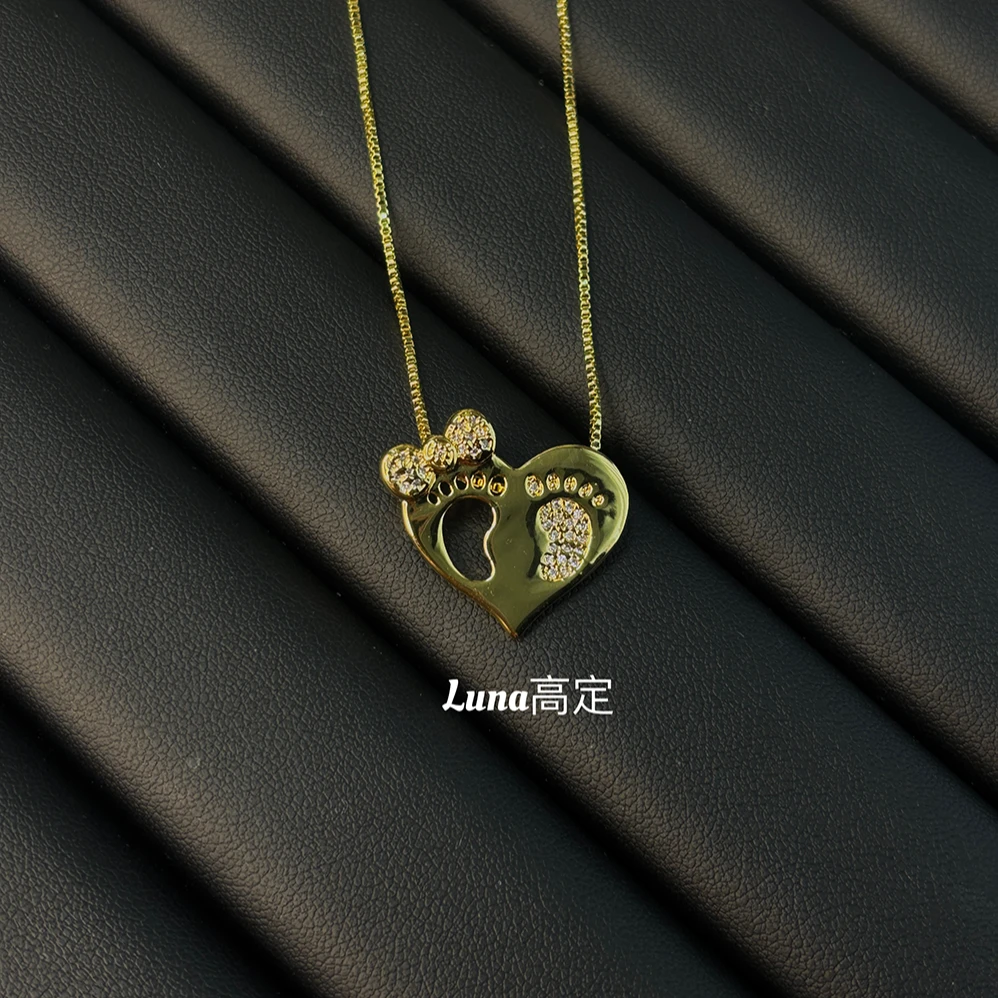 铜合金合成锆石项链 Luna定制0246母爱系列宝宝脚印纪念款项链