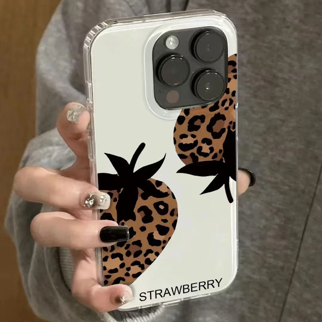 豹纹草莓适用苹果iphone17/16软壳OPPO荣耀华为小米vivo手机