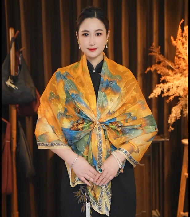 xys-578 【千里江山】提花 薯莨纱 镂空 香韵纱 70x180