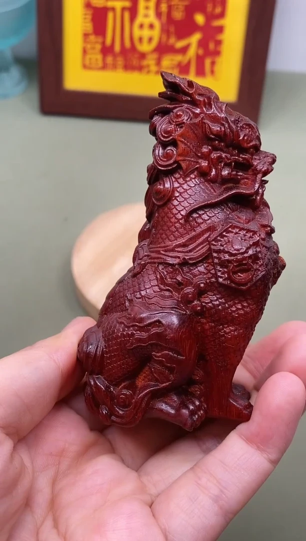 染料紫檀（血檀）赞比亚血檀麒麟小摆件