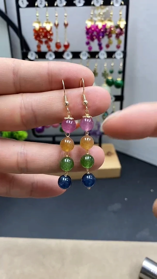 【闪购商品】碧玺耳饰银S925镀金镶嵌尺寸8mmQ3