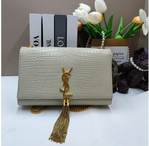 95新 YSL/圣罗兰 茉上/YSL 白金流苏鳄压 斜挎单肩包
